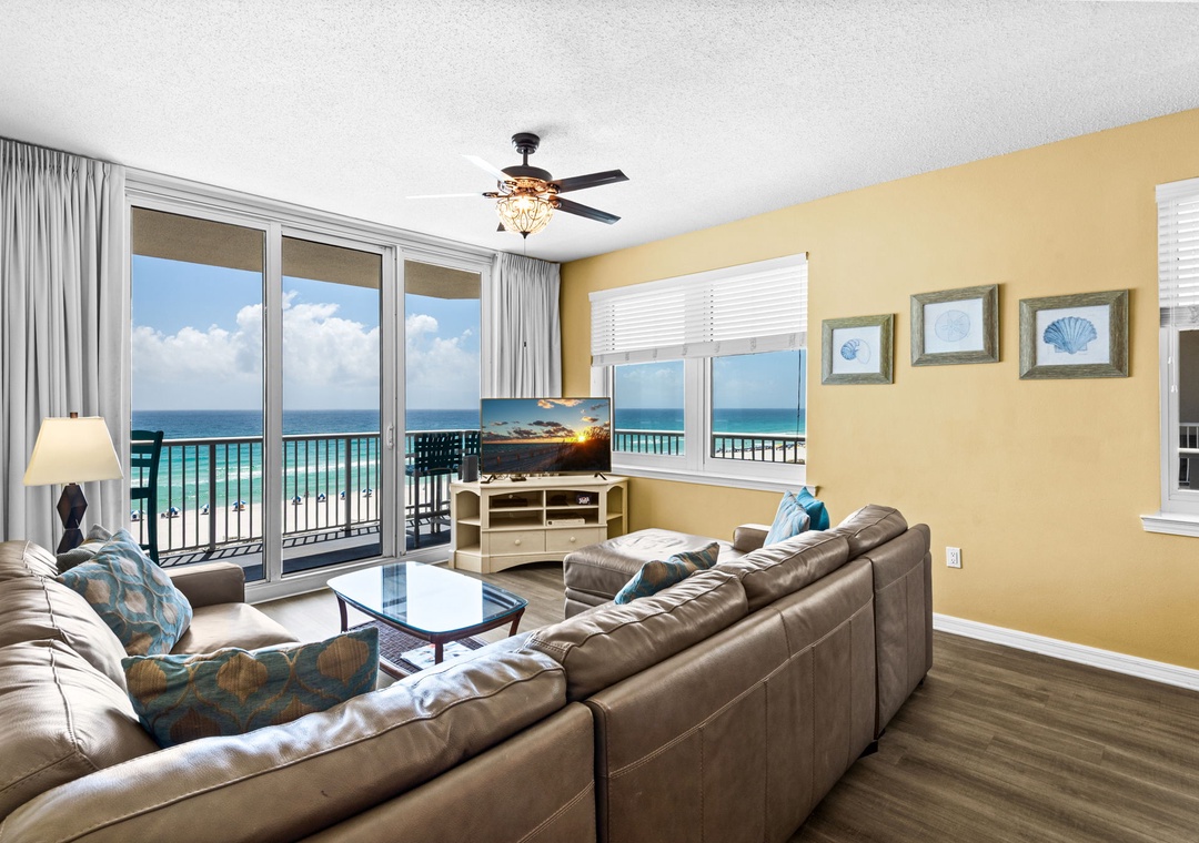 Relax in the living room with a movie on the flat-screen TV