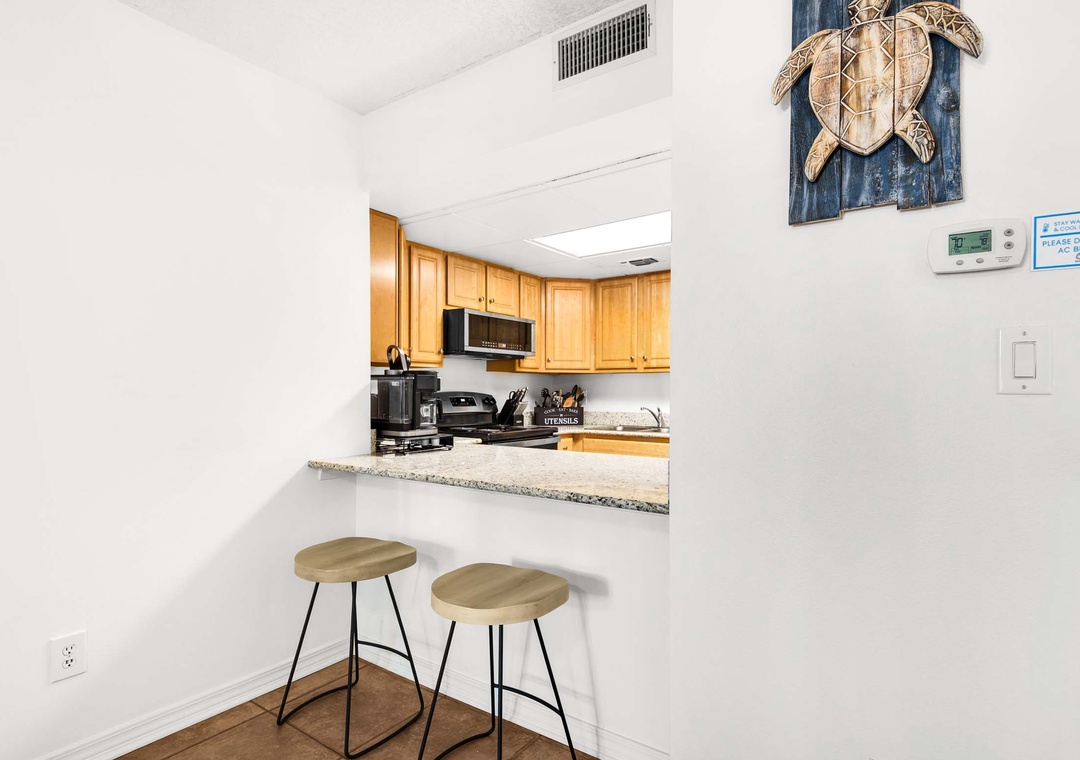 Seating for two at the eat-in kitchen bar