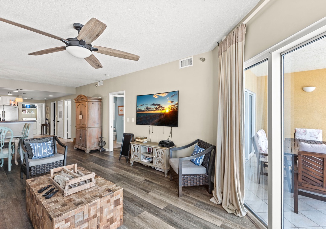 Enjoy a movie on the large flat-screen TV