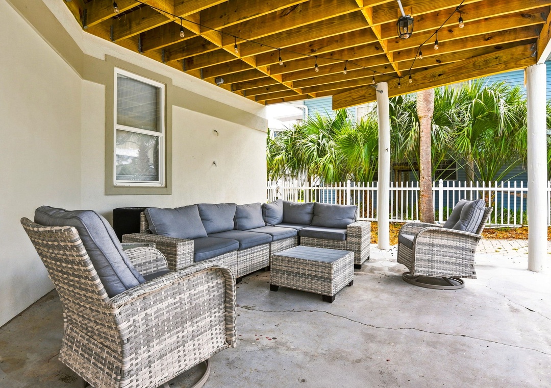 Ground floor covered patio seating