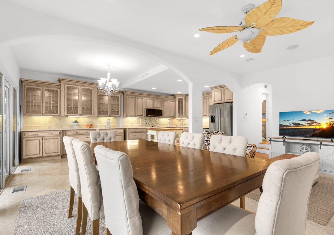 Dining table and kitchen