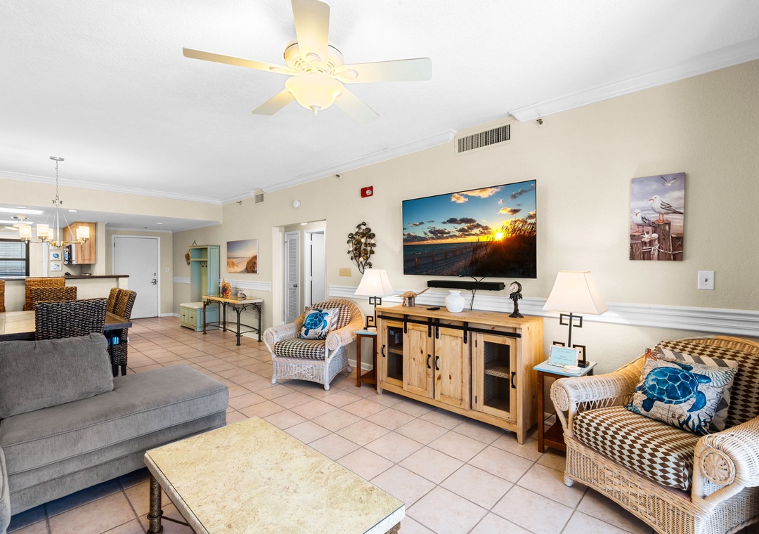 Large flat-screen TV in the living room