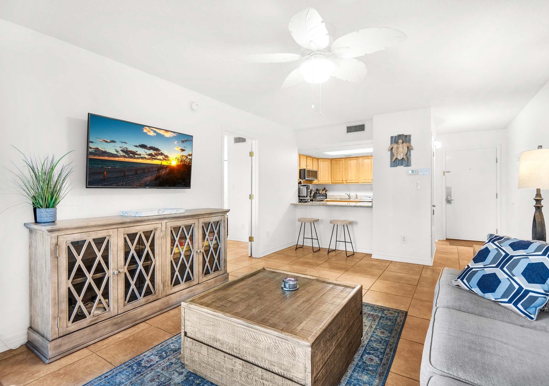 Relax with a movie on the large flat-screen TV