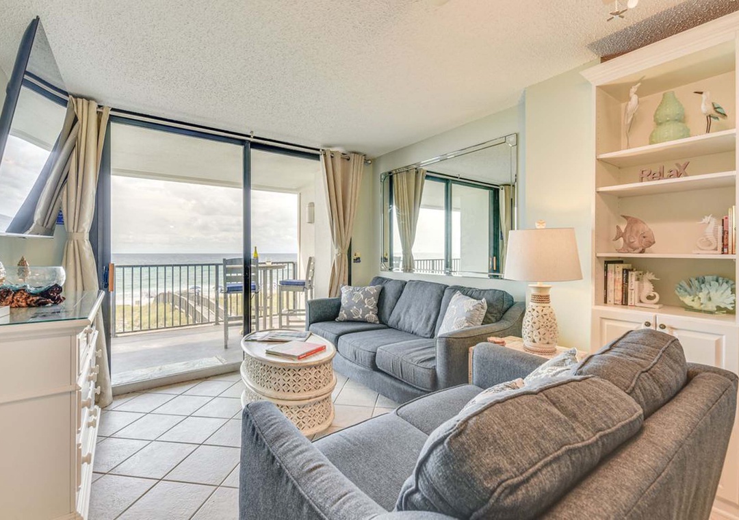 Living room with beach views