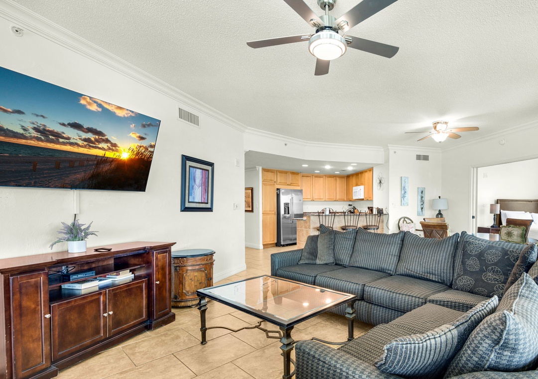 Enjoy a movie on the large flat-screen TV