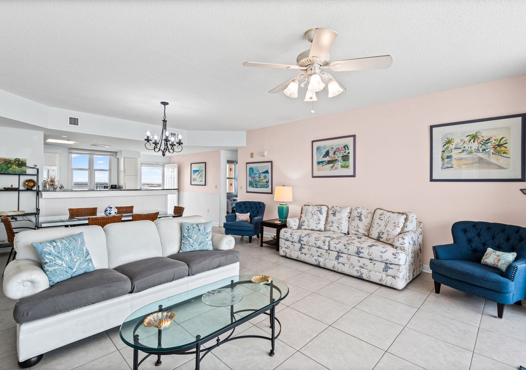 Comfortable living room seating at Santa Rosa Towers unit 1402