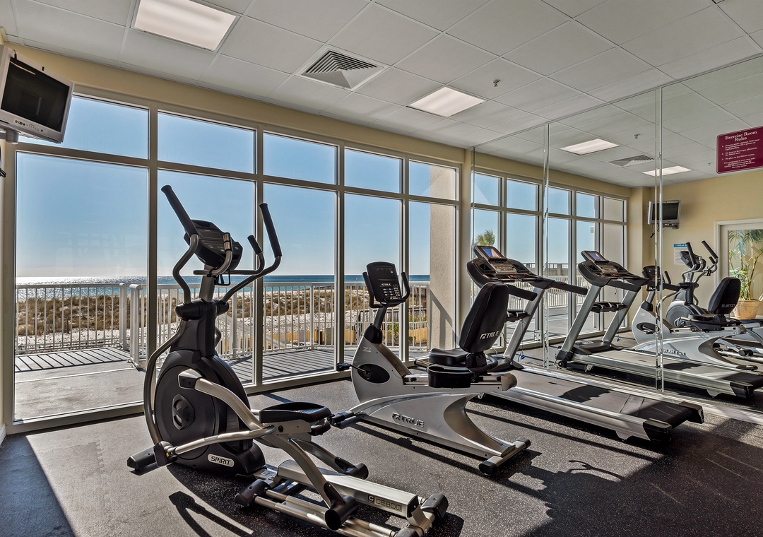 Fitness center overlooking the water