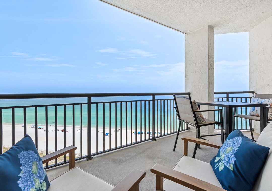 Soak up the beach view from the balcony at Navarre Towers 1202 - The Penthouse Pearl