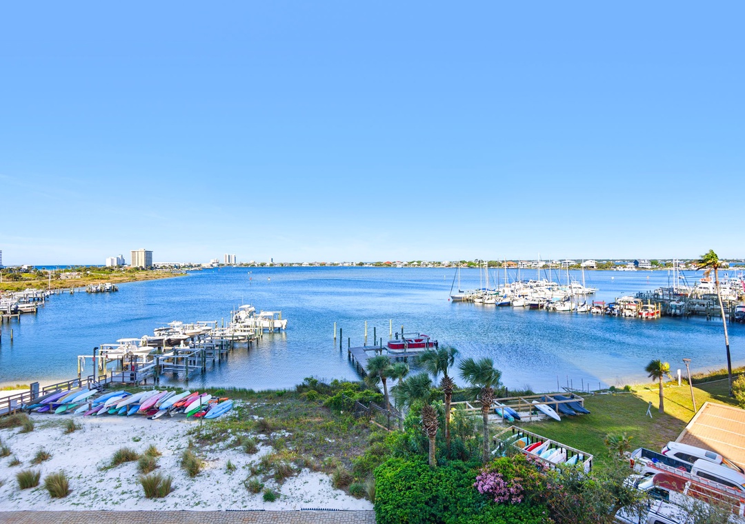 Balcony views of the boat docks