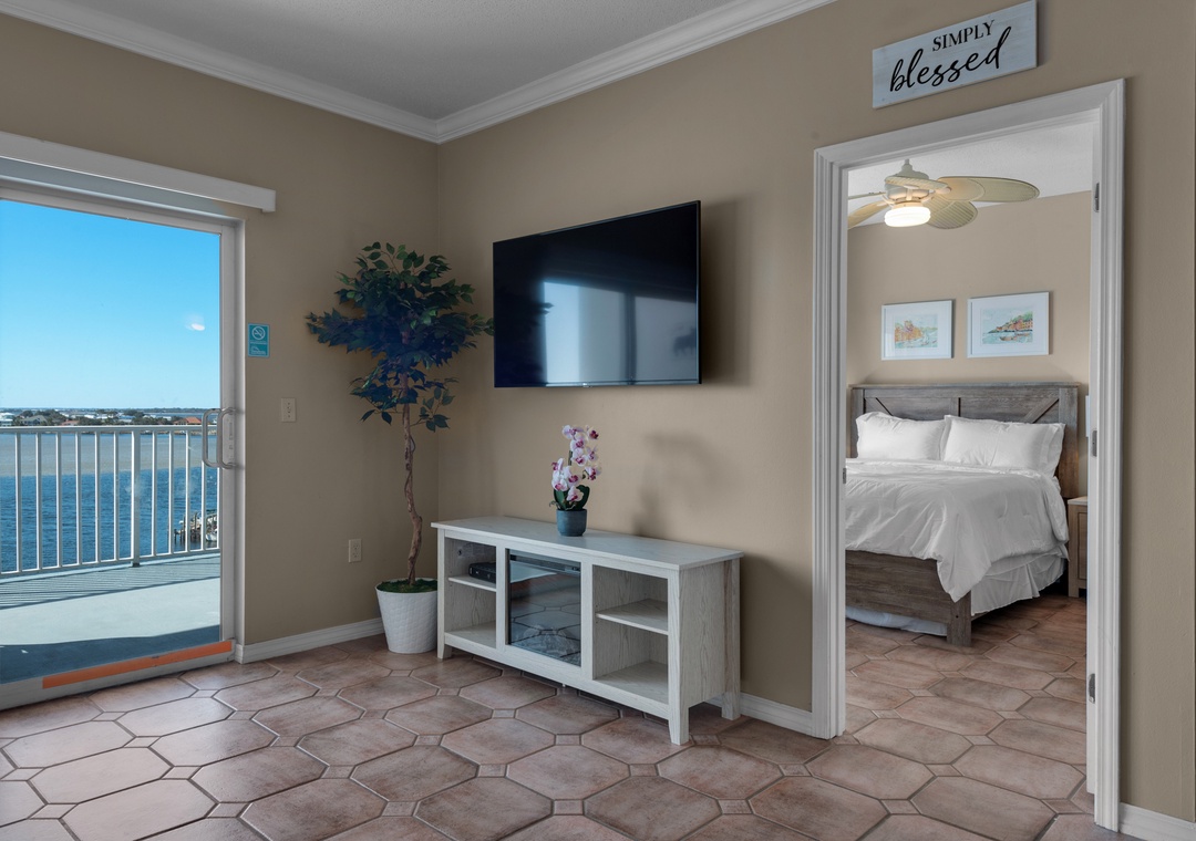 Enjoy a movie on the flat screen TV