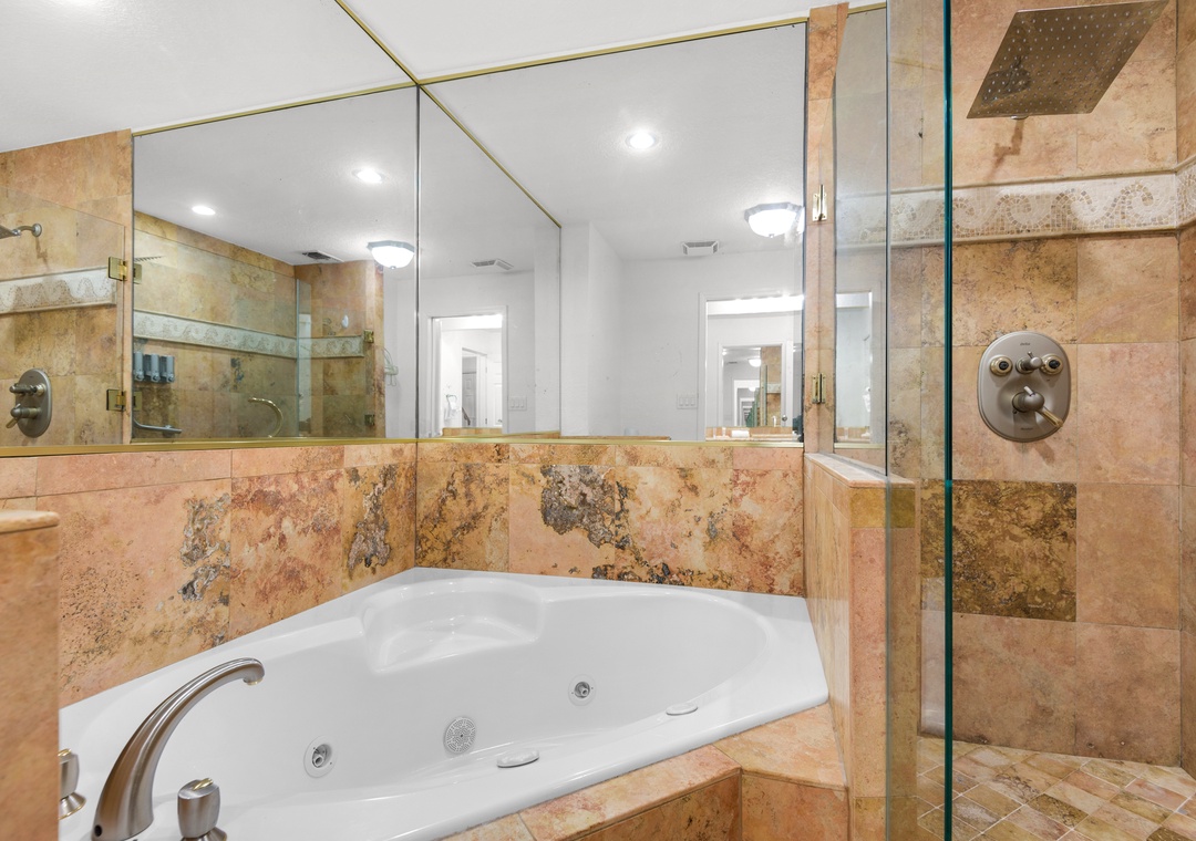 Jetted tub in the primary bathroom