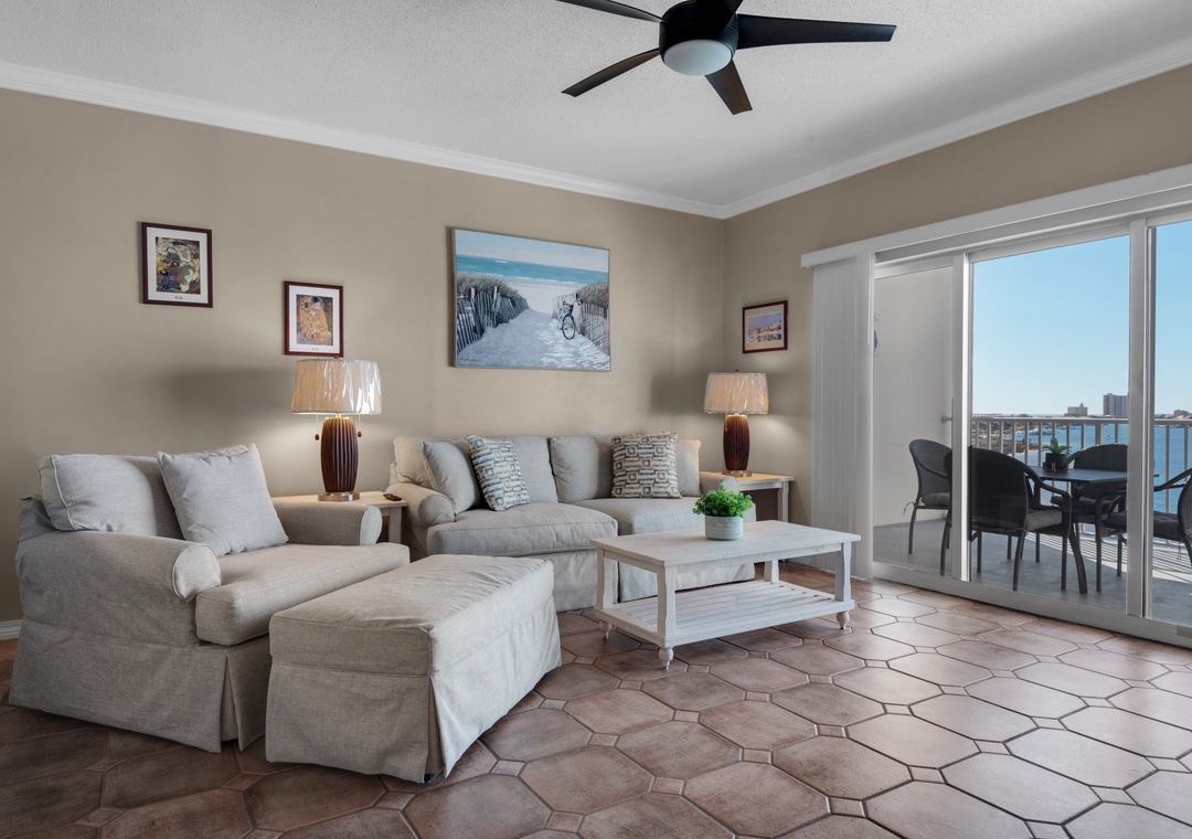 Living room is cozy and comfortable