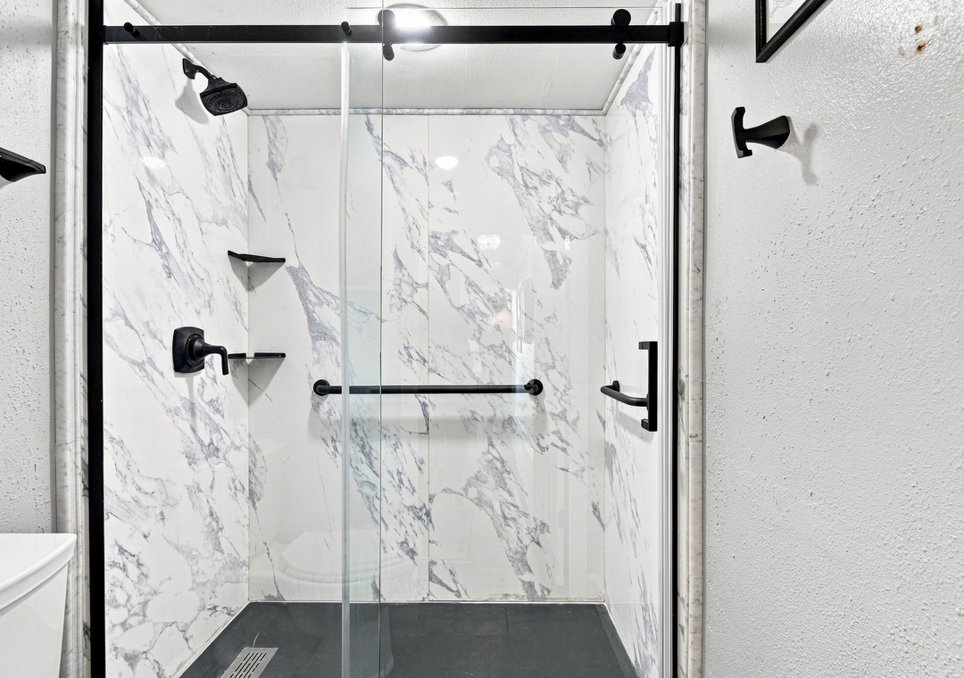 Walk-in shower in the primary bathroom