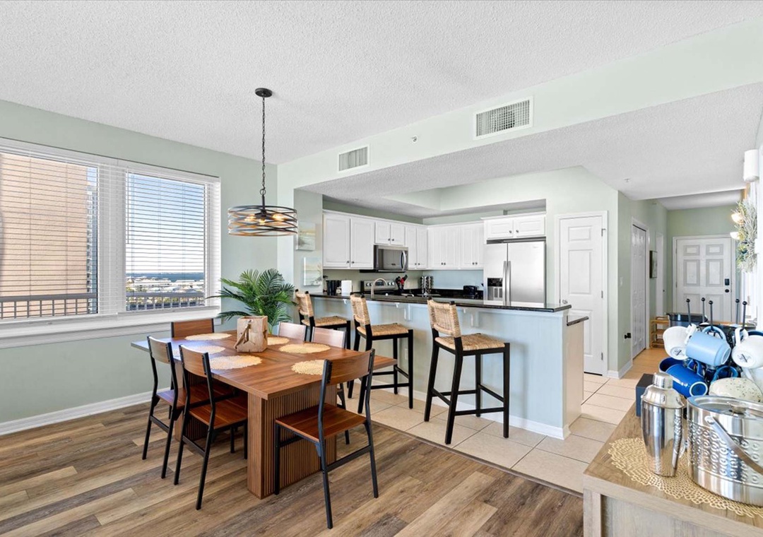 Dining table and kitchen