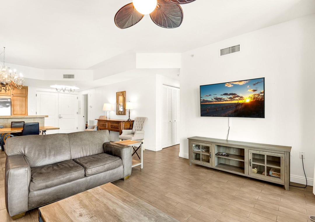 Enjoy a movie on the large flat-screen TV