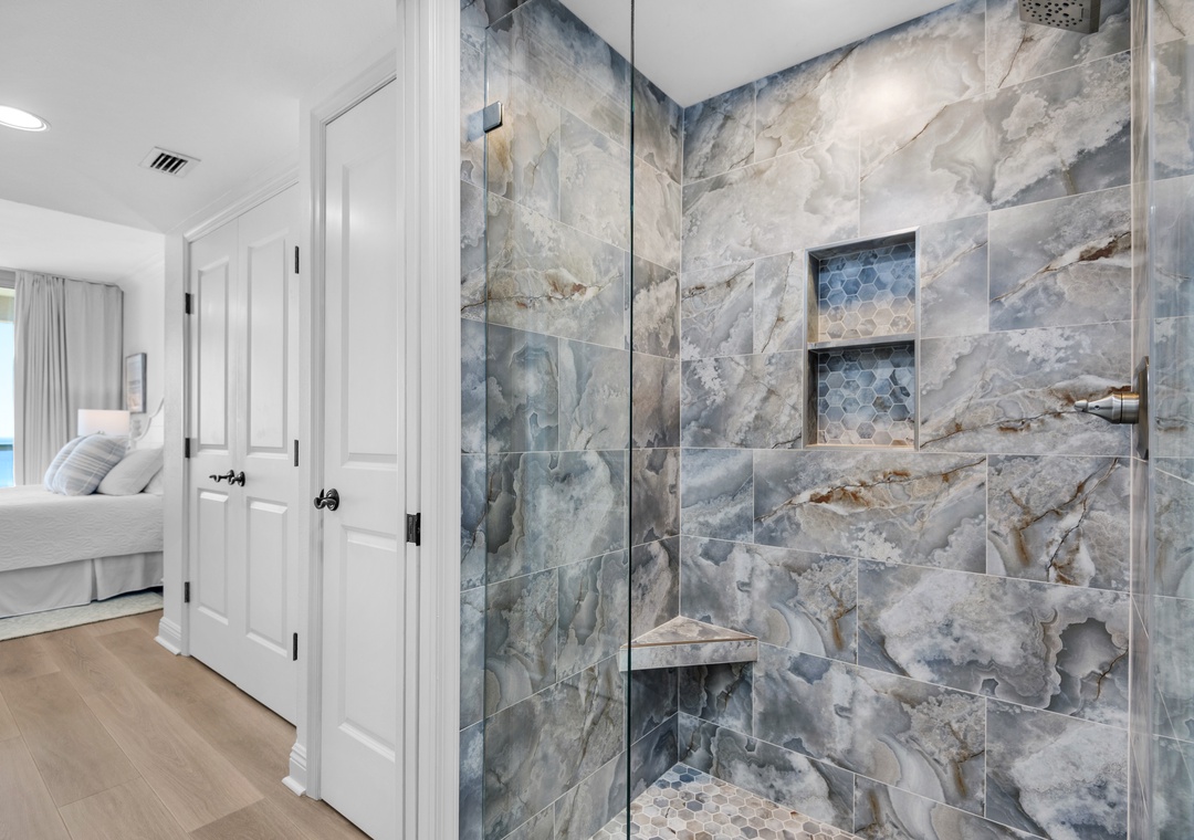 Spa-like walk-in shower in the primary ensuite bathroom