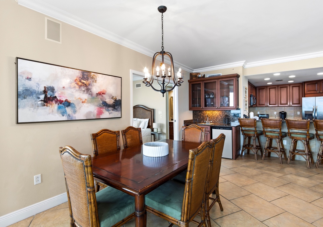 Dining table and kitchen