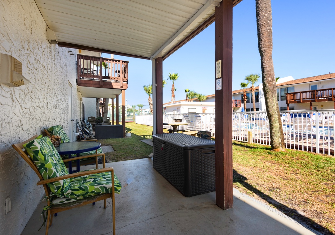 Ground floor patio overlooking the pool