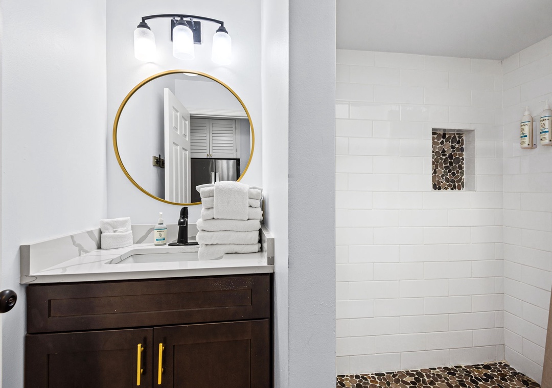 Walk-in shower in the bathroom