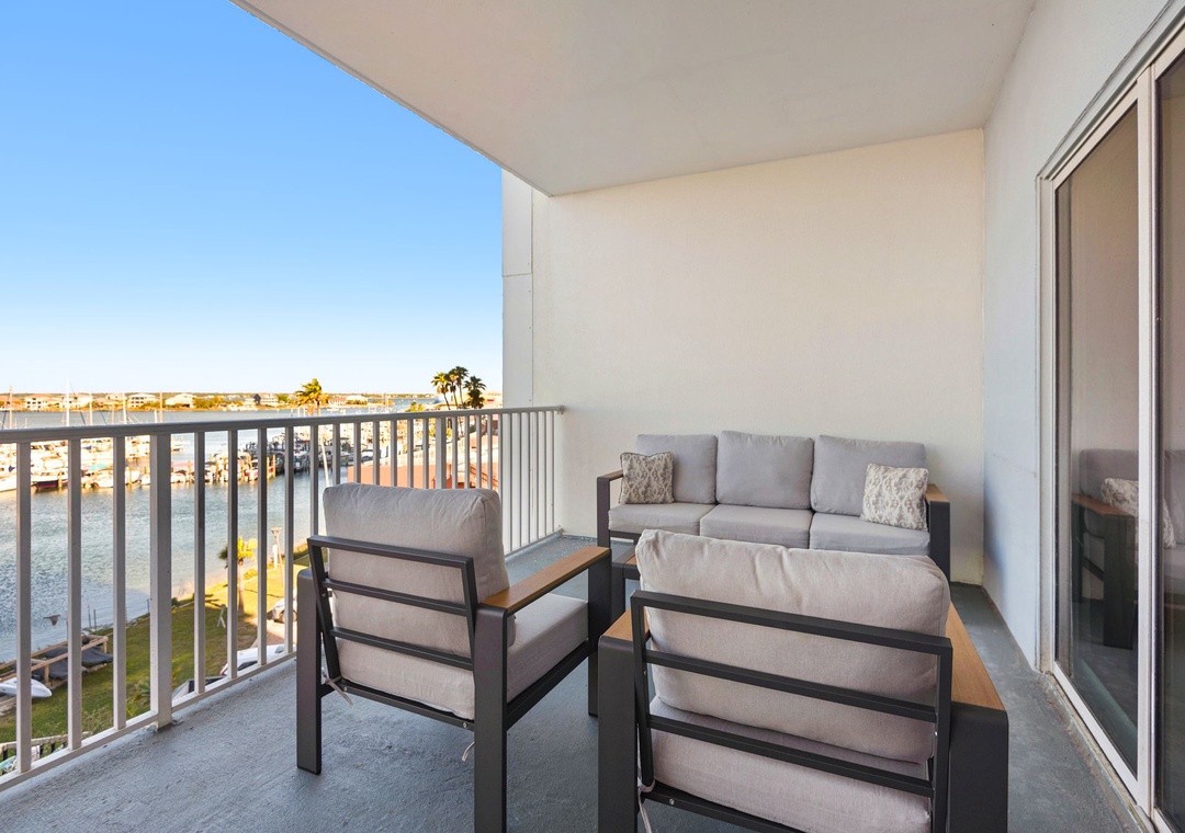 Private balcony with comfortable seating