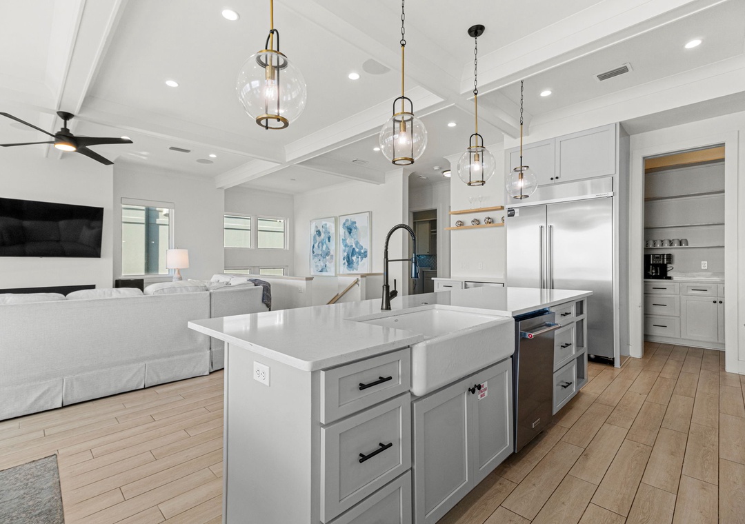 Third Floor- View of Kitchen Island and Living Room