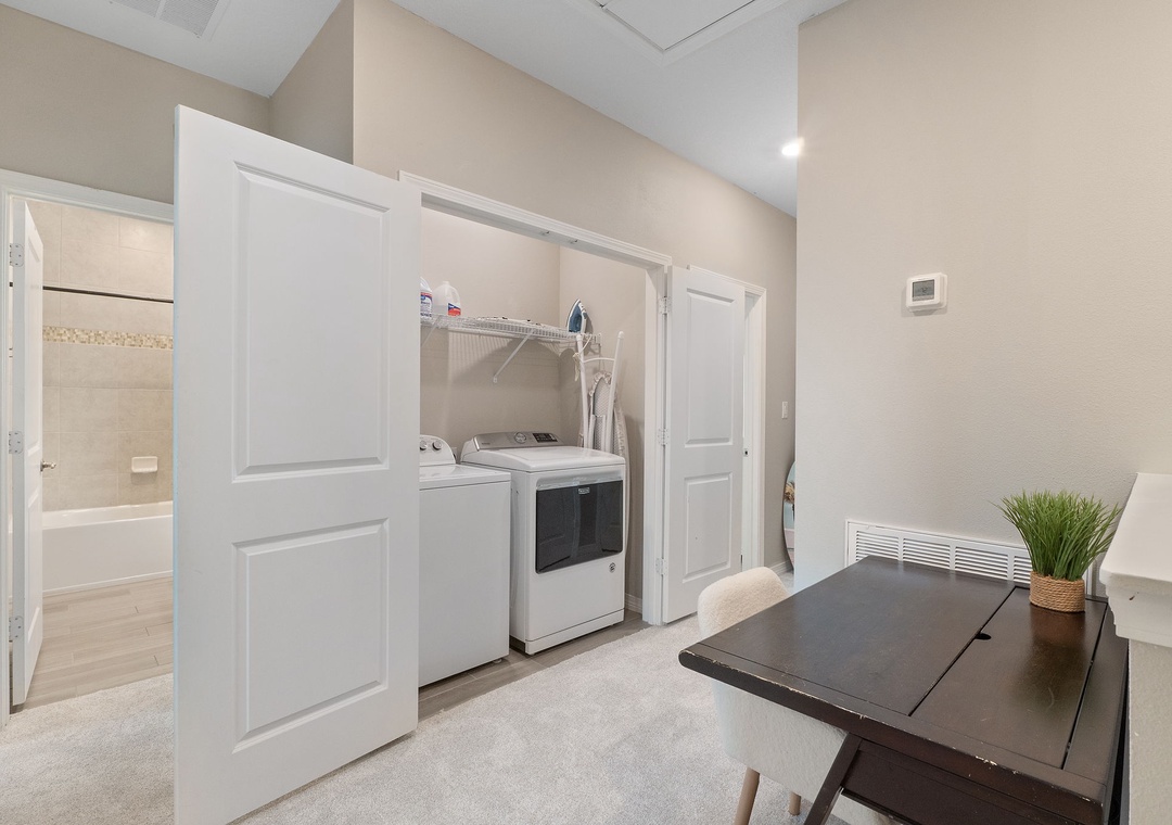 Saltwater & Sunsets- Your vacation comfort is covered with a dedicated laundry space—complete washer and dryer set keeps everything fresh so you can pack light and enjoy your stay.