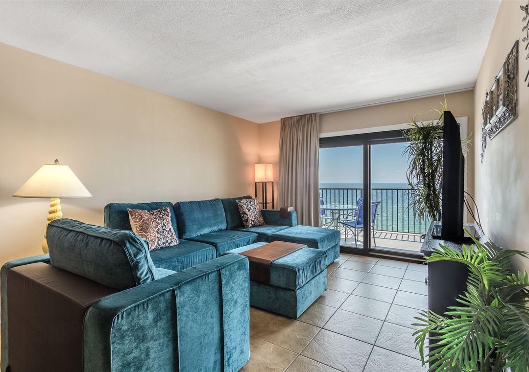 Ocean Breeze West 603 Living Room and Beach View Balcony