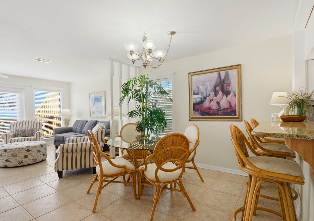 Molokai Village A3- Dining Room View towards Living Room & Balcony