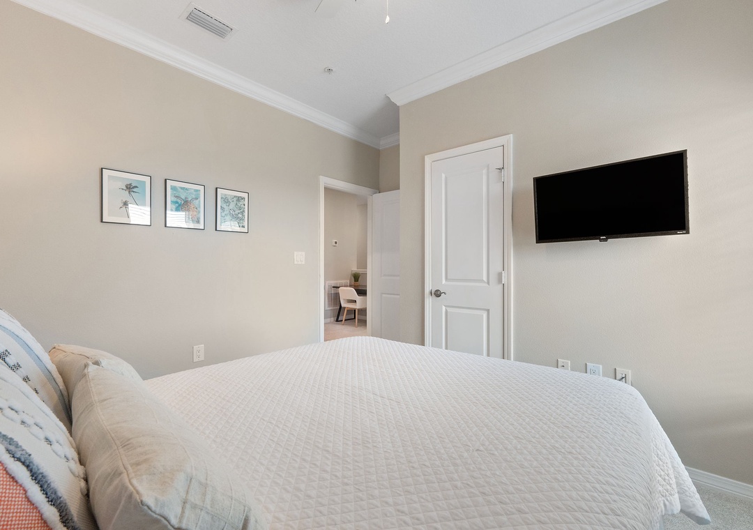 Saltwater & Sunsets- Drift off in your serene bedroom, where soft tones and thoughtful touches create a peaceful retreat. Sink into the plush bed and unwind with your favorite shows.