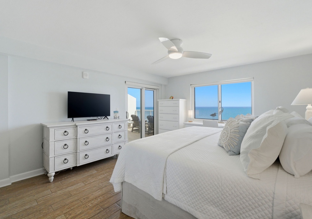 Sandy Key 822- Bedroom 1 View of Balcony & TV