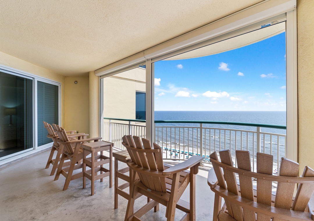Beach Colony Tower 10C- Relax in your own seaside retreat with sweeping ocean views from this spacious balcony. Adirondack chairs and plenty of seating invite you to sip your morning coffee or watch the sunset over the waves.