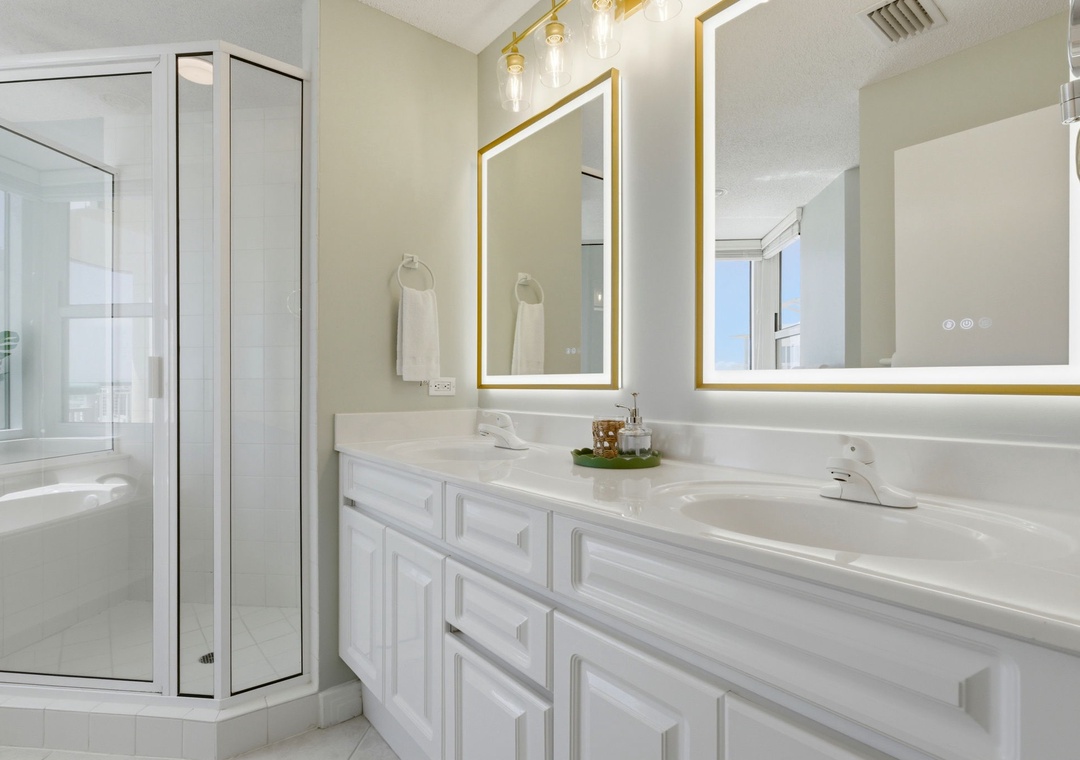 Beach Colony E13A- Bathroom 1 View of Double Vanity & Shower