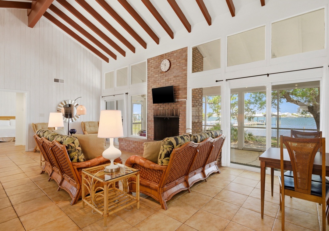 Tobin House- Living Room View with Fireplace & TV