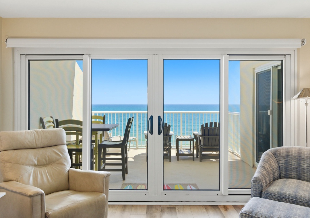 Sandy Key 822- View to Balcony from Living Room