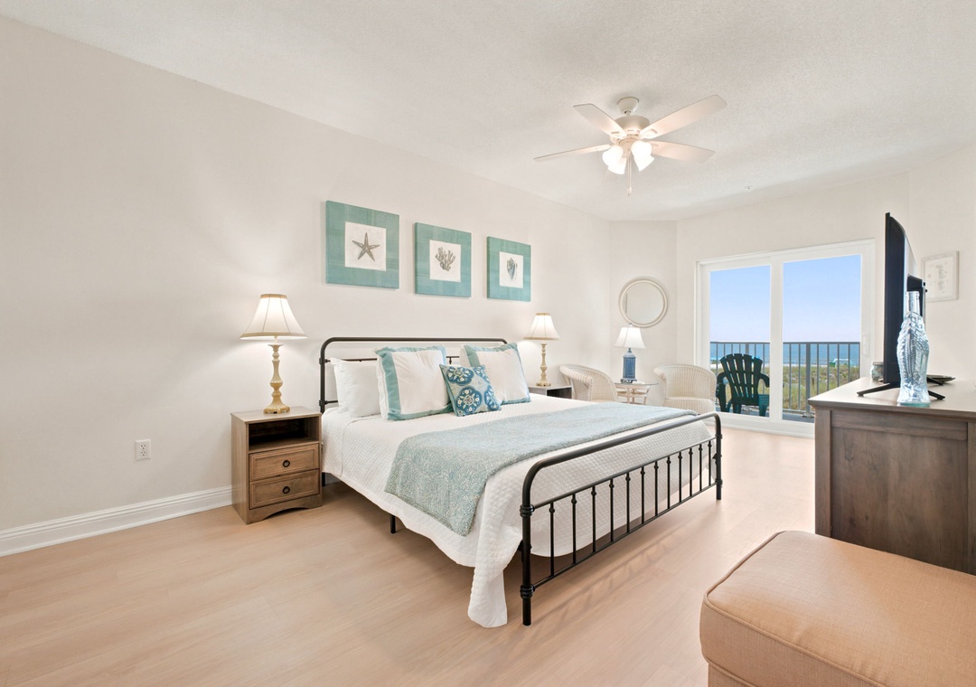Wake up to stunning ocean views framing your private balcony. Coastal décor and soft linens create your serene beachside retreat.