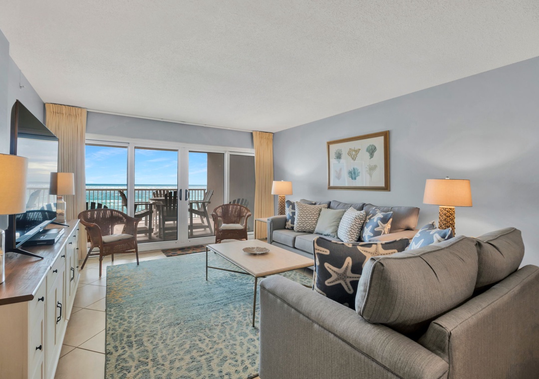 Sandy Key 217- View of Living Room to Balcony