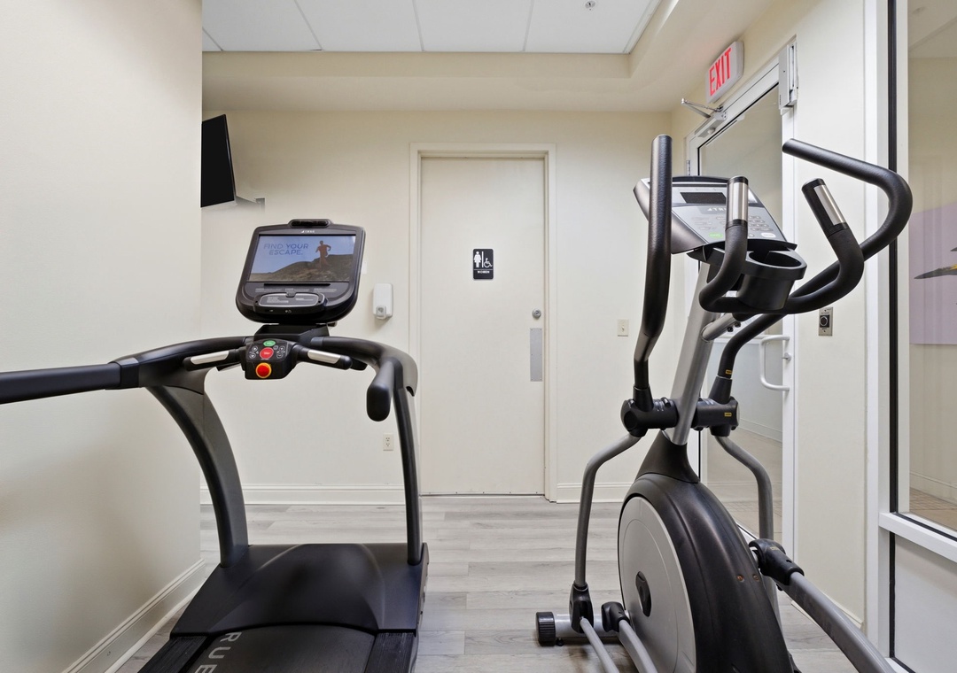 Step into your own private fitness space, equipped with a treadmill and elliptical for energizing morning workouts or evening wind-downs.