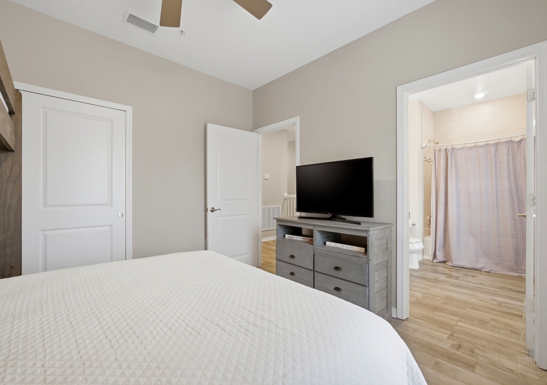 Lost Key Toes in the Sand Bedroom 2, TV & View to Bathroom 2