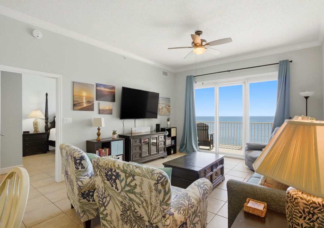 Windemere 1502- View of Living Room to TV & Balcony