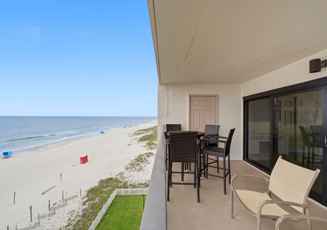 Ocean Breeze E601- Stunning beachfront views from your private balcony—wake up to ocean breezes and endless coastal beauty. Dine outdoors, sip coffee, and unwind with the beach right below.