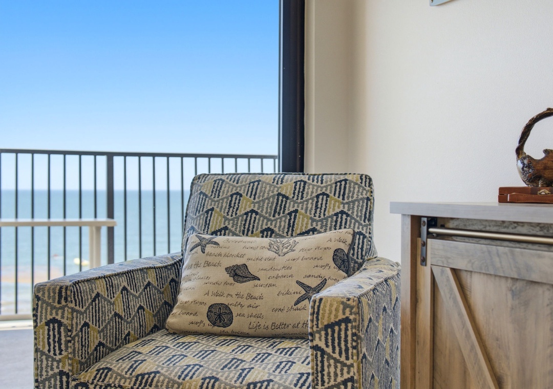 Ocean Breeze E702- View of Balcony from Living Room