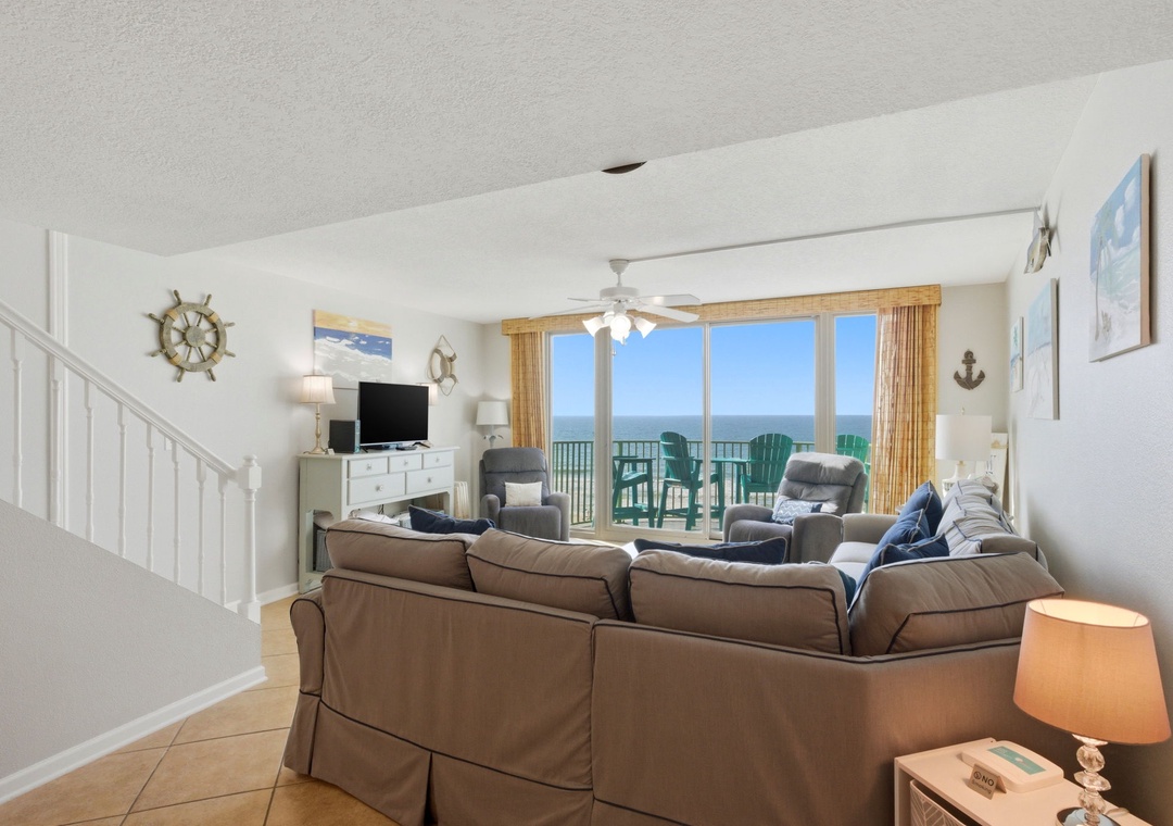 Perdido Towers 707- Living Room, TV & Balcony View