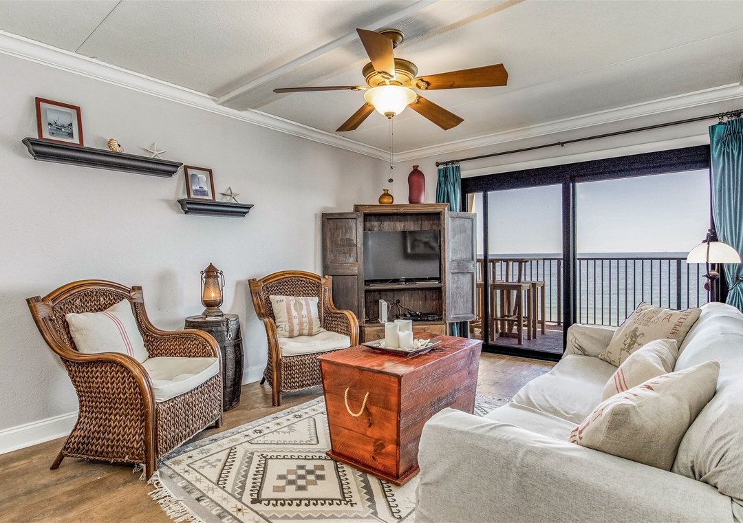 Ocean Breeze West 605 Living Room and Beach View Balcony