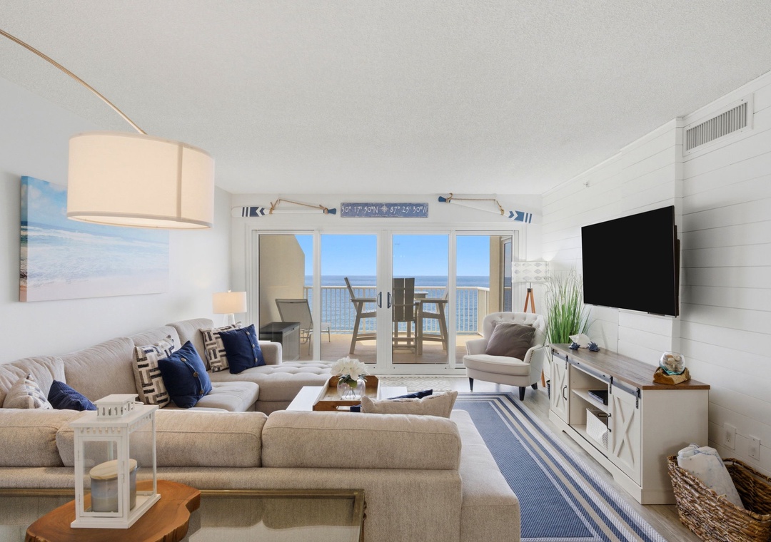 Settle into your coastal retreat where ocean breezes meet modern comfort. Unwind on plush seating, let natural light fill the space, and step out to your private balcony overlooking endless sea views.