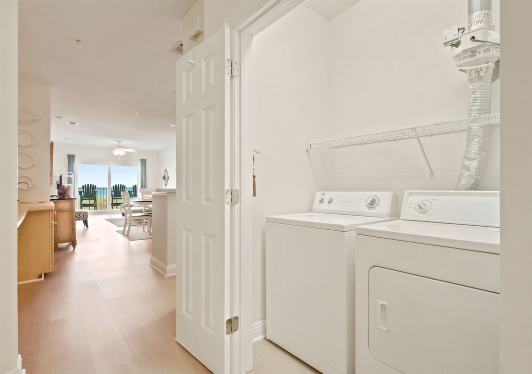 Your own in-unit washer and dryer make packing light easy, while bright coastal views from the living area remind you vacation mode is always just steps away.