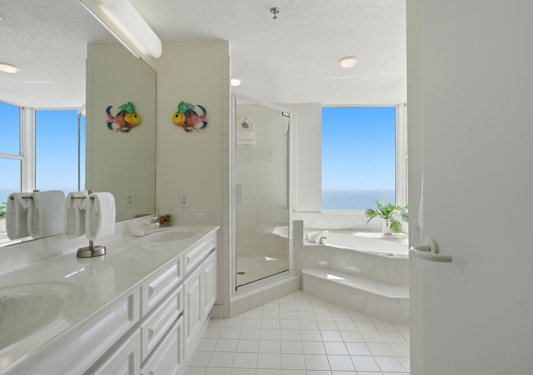 Beach Colony West 15C- Bathroom 1 with Double Vanity, Separate Shower & Jetted Tub