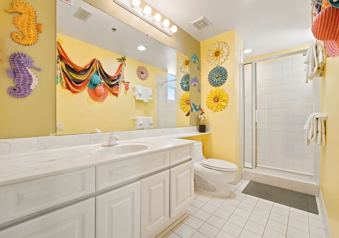Beach Colony W13A- Bright and colorful bathroom.