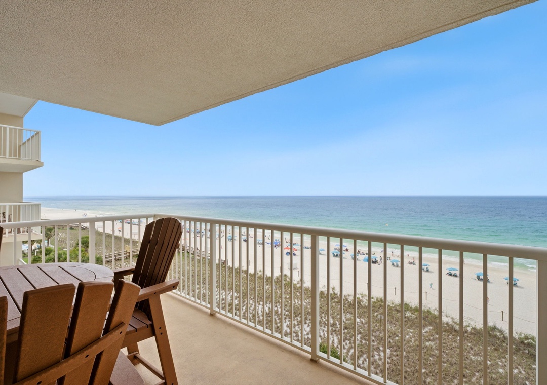 Sandy Key 637- Sweeping Gulf Front views stretch across pristine white sands and turquoise waters from this private balcony, where you can unwind in your chair and soak in the coastal serenity.