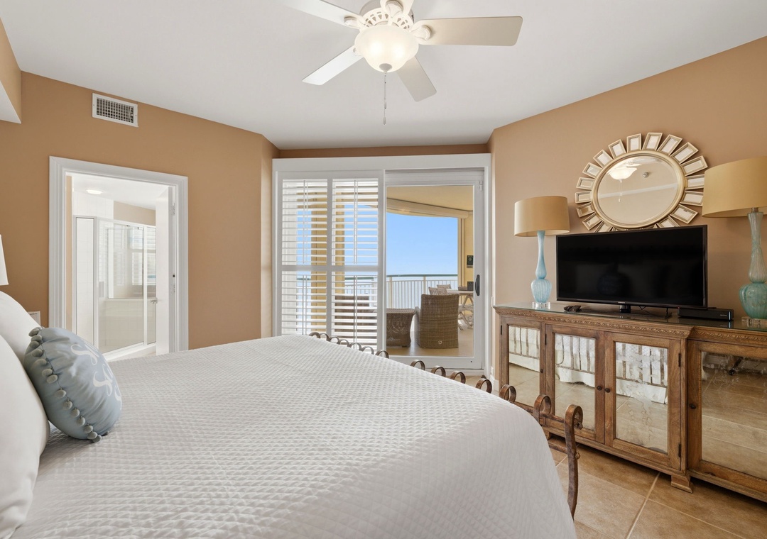 Beach Colony Tower PH1D- Bedroom 1 with View to Balcony & TV