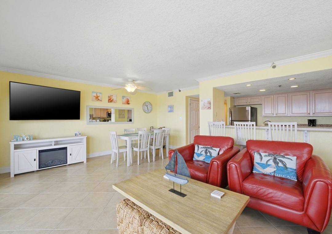 Ocean Breeze E601- Step into your bright, open living space where coastal charm meets comfort. Relax on plush seating, gather around the dining table, and enjoy modern conveniences in this inviting retreat.